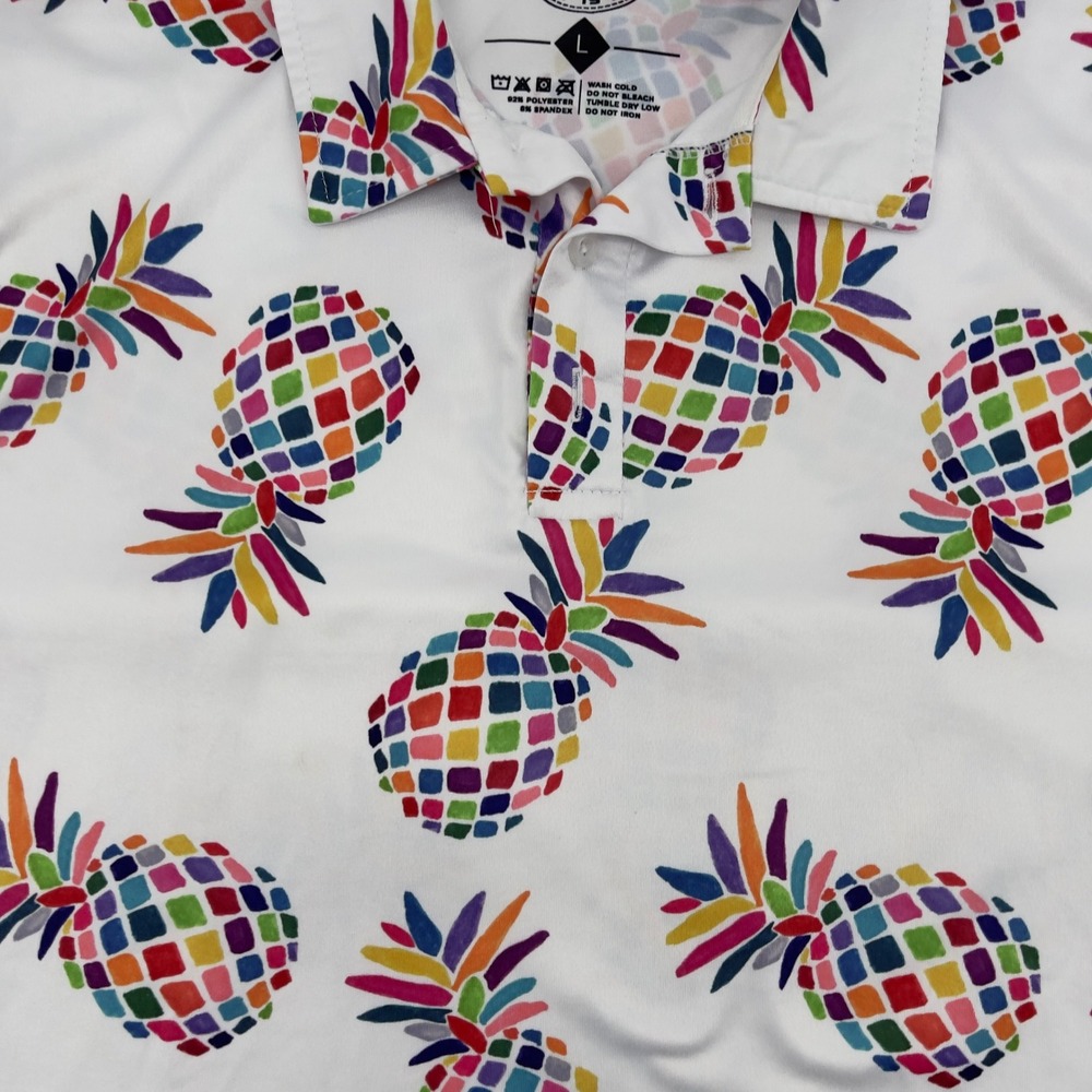 Golf‎ Is Fun Polo Shirt Mens Large Pineapple Print Golf Sportswear Colorful - Picture 3 of 5